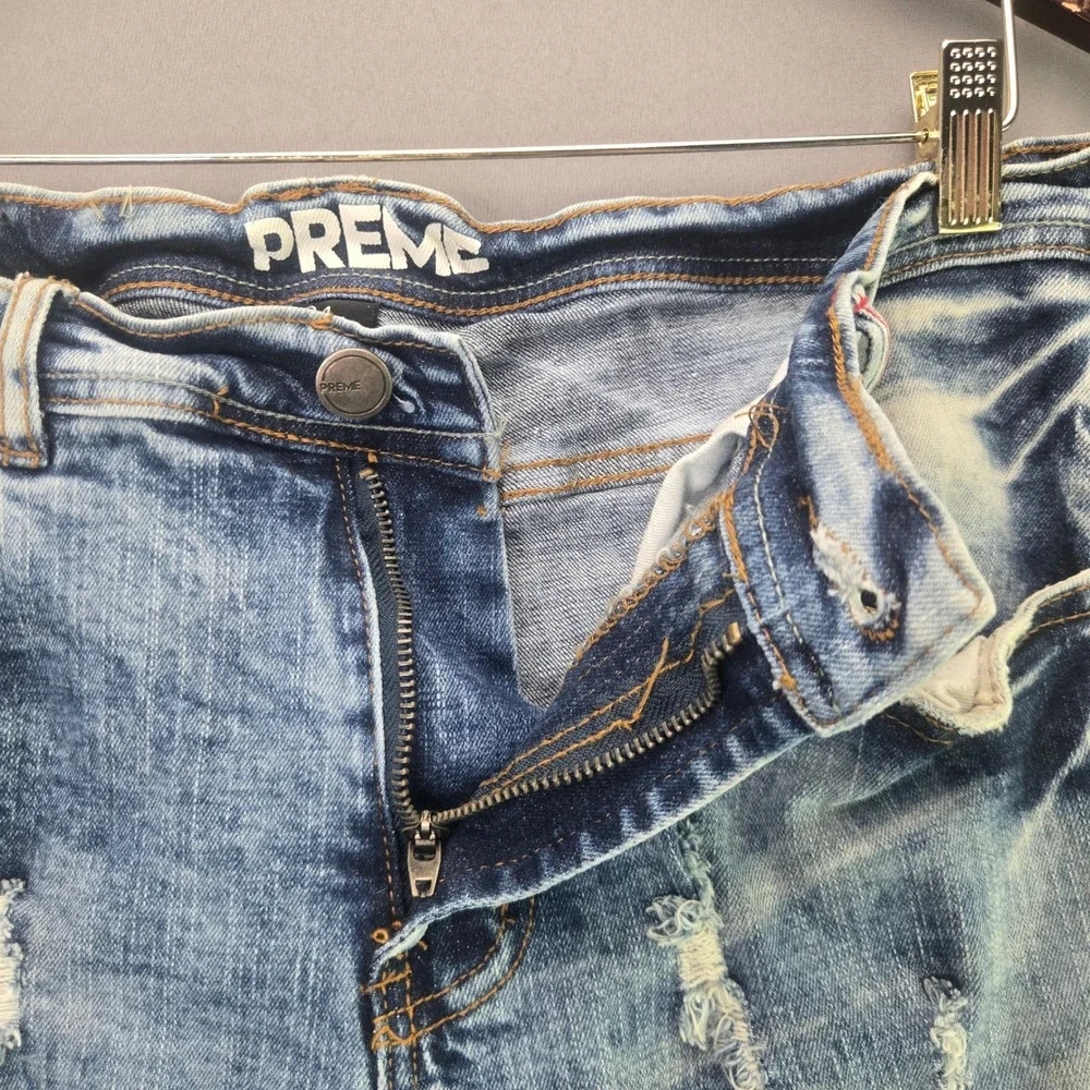 Preme Jeans Rest In Paradise Distressed Graphic Denim 34x33 Blue Palm Tree Slim
